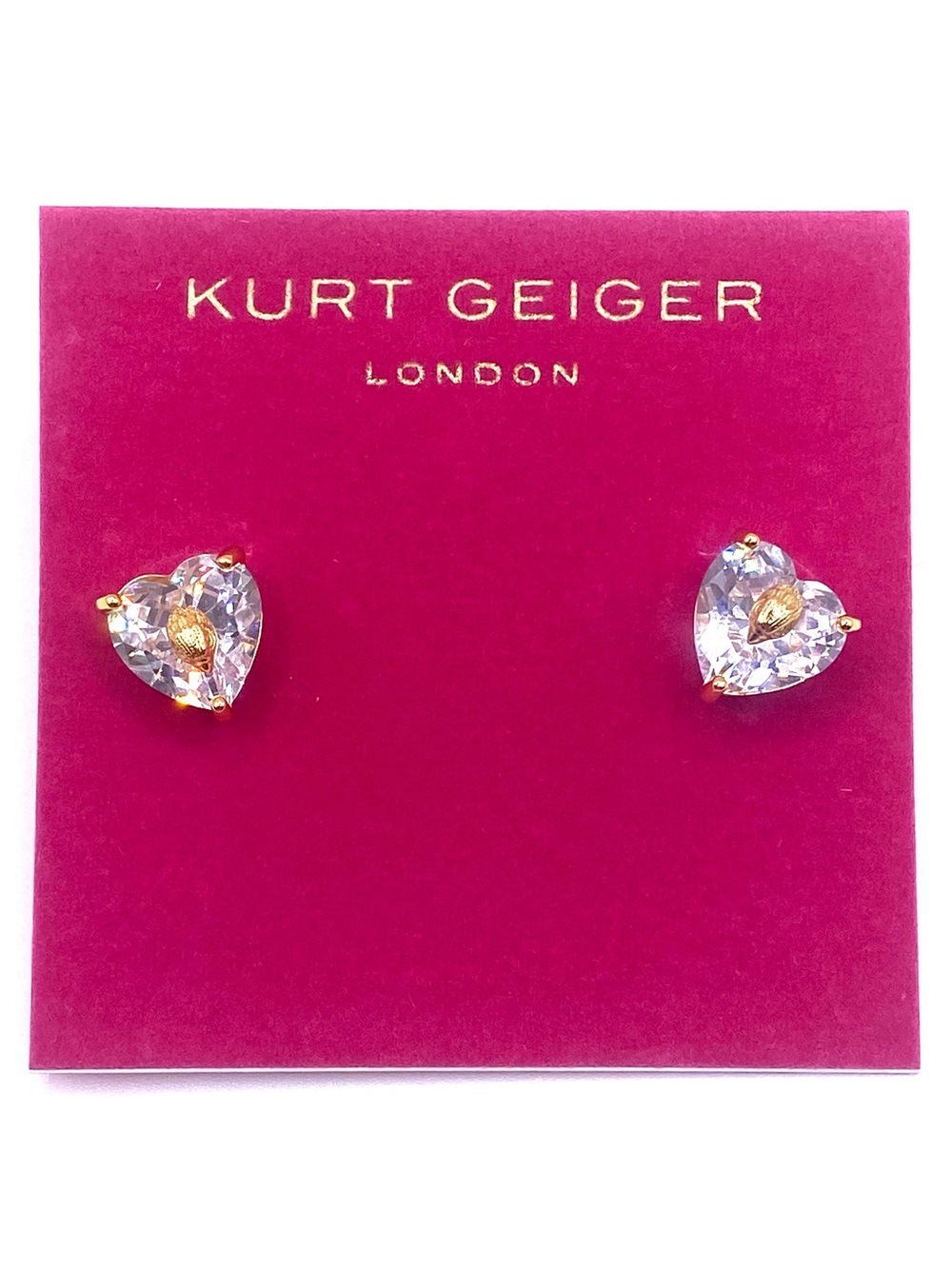 Kurt Geiger Crystal Heart Stud Earrings Clear Gold NWT